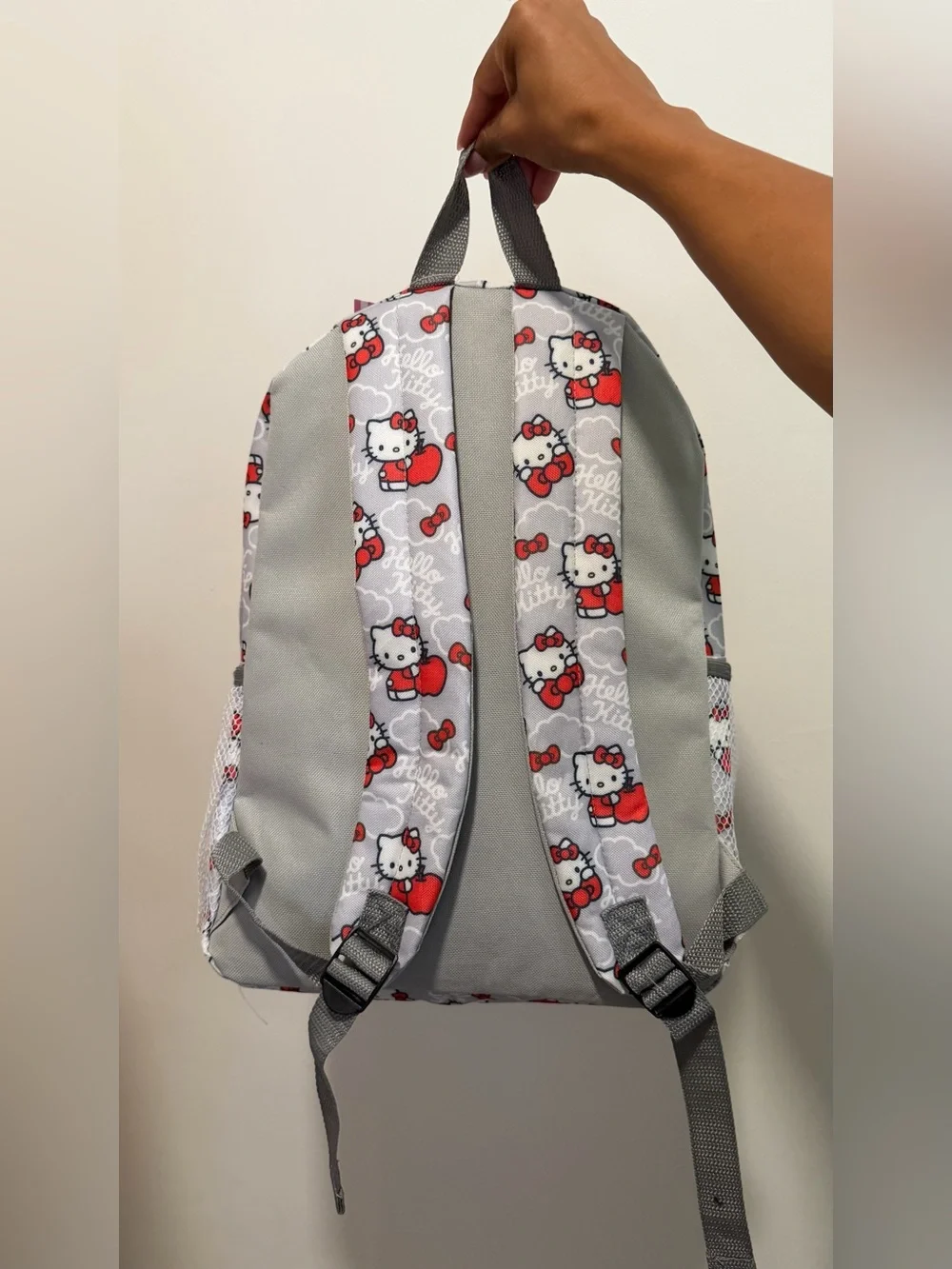 Hello Kitty Gray and Red Kids Backpack with Character Print